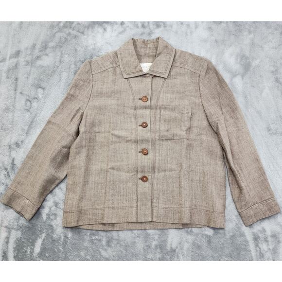 Doncaster Linen Blend Button Front Jacket Size 6 Tan Brown Lightweight Office - Picture 1 of 9